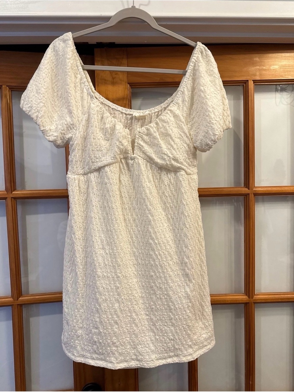 URBAN Romantics Cream Textured Puff Sleeve Mini Dress
